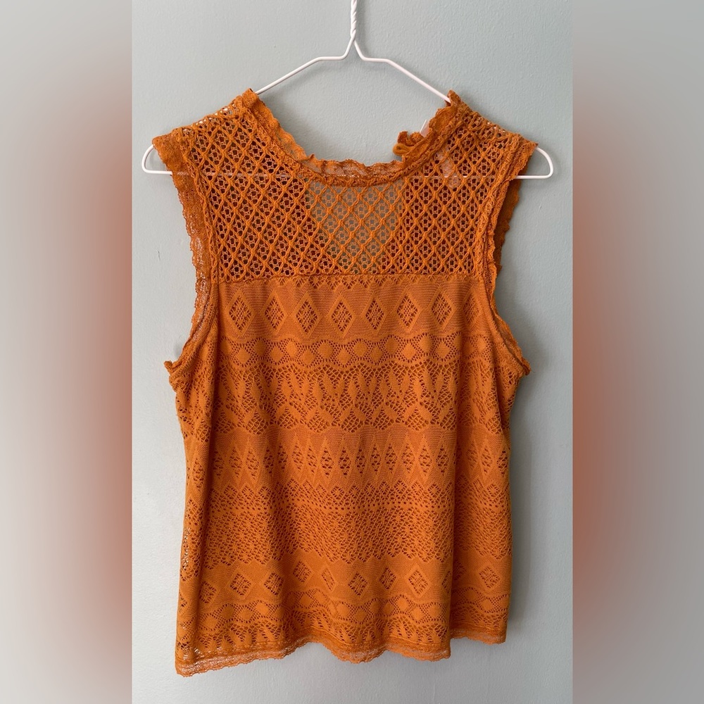 Xhilaration Target brand, honey mustard yellow crocheted top.